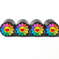 Rainbow Petal Happy Face Daisy Tire Valve Caps - Aluminum - Set of 4