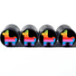 Rainbow Pinata Emoji Tire Valve Caps - Black Aluminum - Set of Four