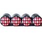 Red and Pink Argyle Tire Valve Stem Caps - Black Aluminum - Set of 4