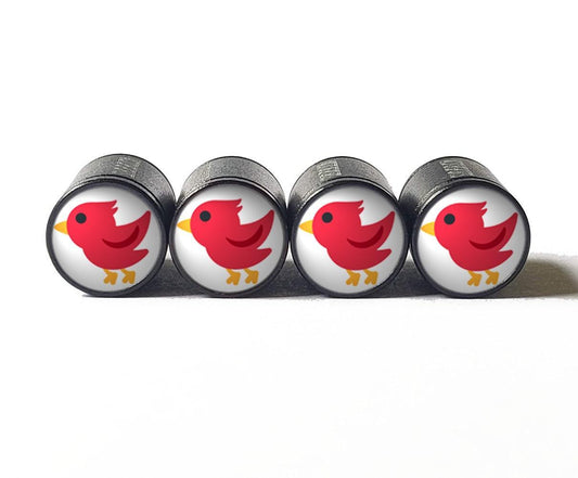 Red Bird Emoji Tire Valve Stem Caps - Black Aluminum - Set of Four