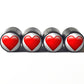 Red Heart Emoji Tire Valve Caps - Black Aluminum - Set of Four