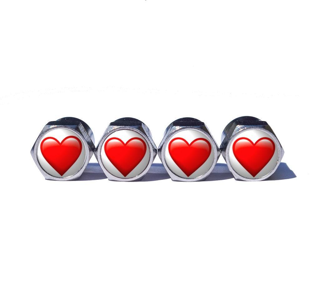 Red Heart Emoji Tire Valve Stem Caps - Chrome Coated - Set of Four