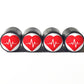 Red Heart with Heartbeat Tire Valve Caps - Black Aluminum - Set of Four