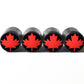 Red Maple Leaf Emoji Tire Valve Caps - Black Aluminum - Set of Four