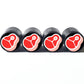 Red Meat Emoji Tire Valve Stem Caps - Black Aluminum - Set of Four