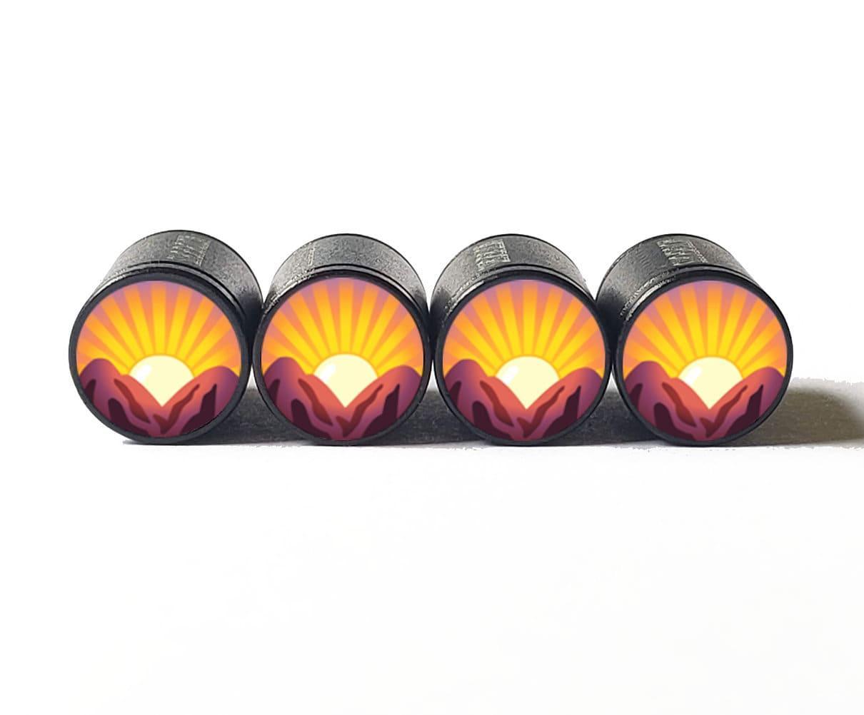 Red Mountain Sunrise Sunset Emoji Tire Valve Caps - Set of Four