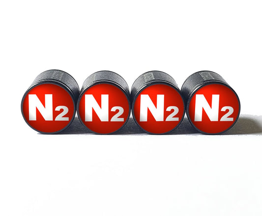 Red N2 Nitrogen Tire Valve Stem Caps - Black Aluminum - Type 1