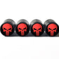 Red Punisher Tire Valve Stem Caps - Black Aluminum - Set of Four