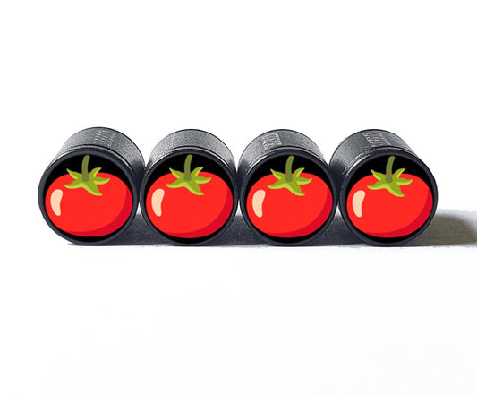 Red Tomato Emoji Tire Valve Caps - Black Aluminum - Set of Four