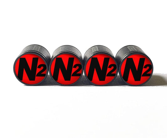 Red with Black N2 Nitrogen Tire Valve Stem Caps - Universal