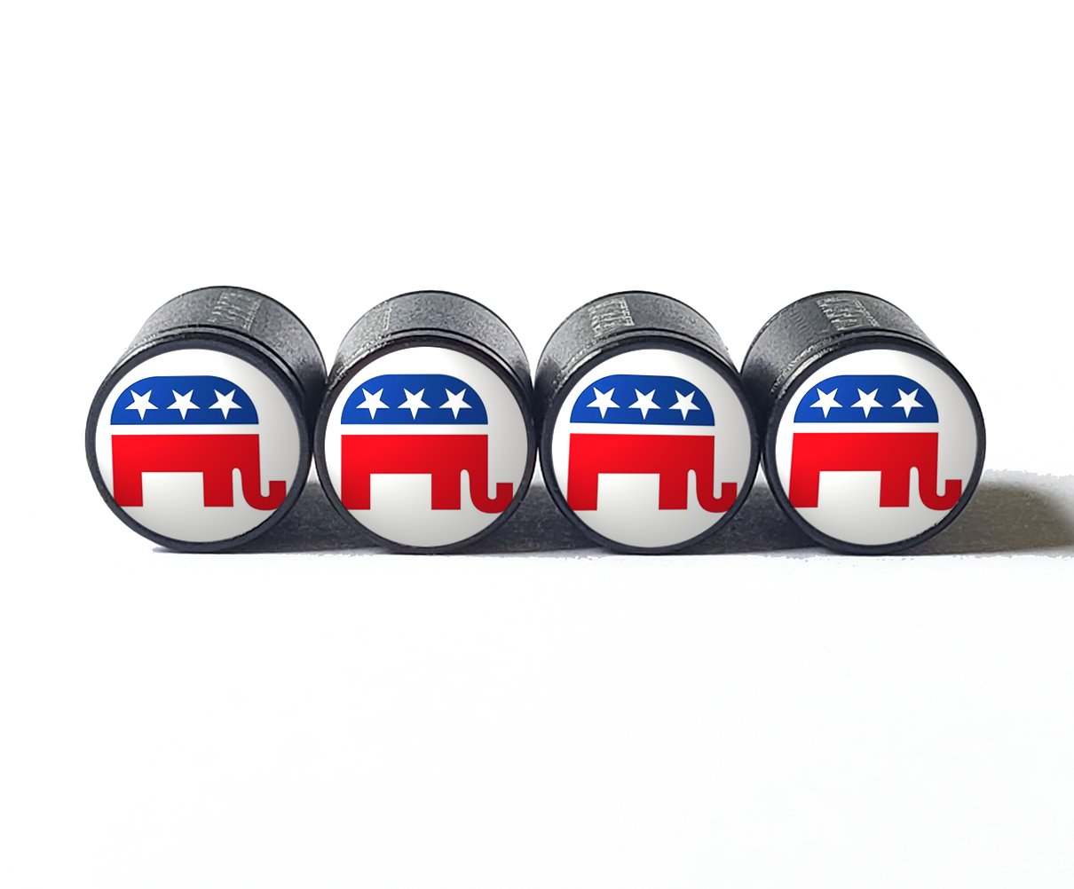 Republican Party GOP Tire Valve Caps - Black Aluminum - Set of Four