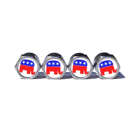 Republican Party Tire Valve Stem Caps - Chrome Coated - Set of Four