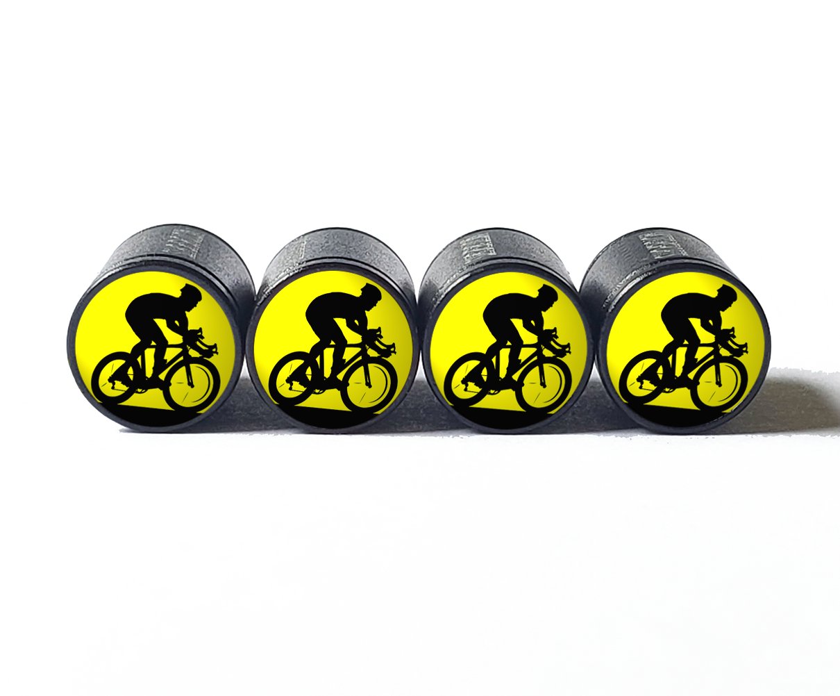 Road Bicycle Rider Tire Valve Caps - Black Aluminum - Set of Four