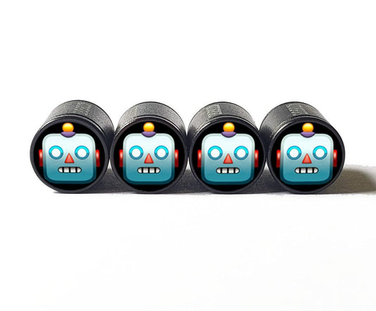 Robot Emoji Tire Valve Stem Caps - Black Aluminum - Set of Four