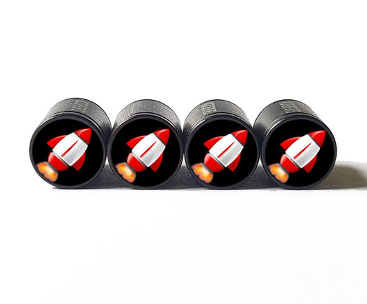 Rocket Emoji Tire Valve Caps - Black Aluminum - Set of Four