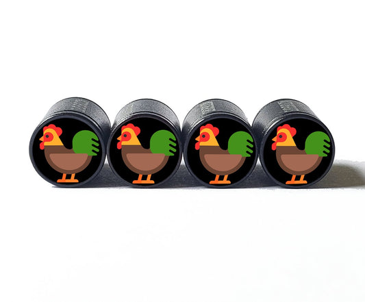 Classic Rooster Emoji Tire Valve Caps - Black Aluminum - Set of Four