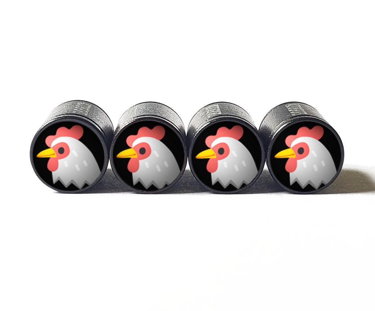 Rooster Chicken Head Emoji Tire Valve Caps - Black Aluminum - Set of Four