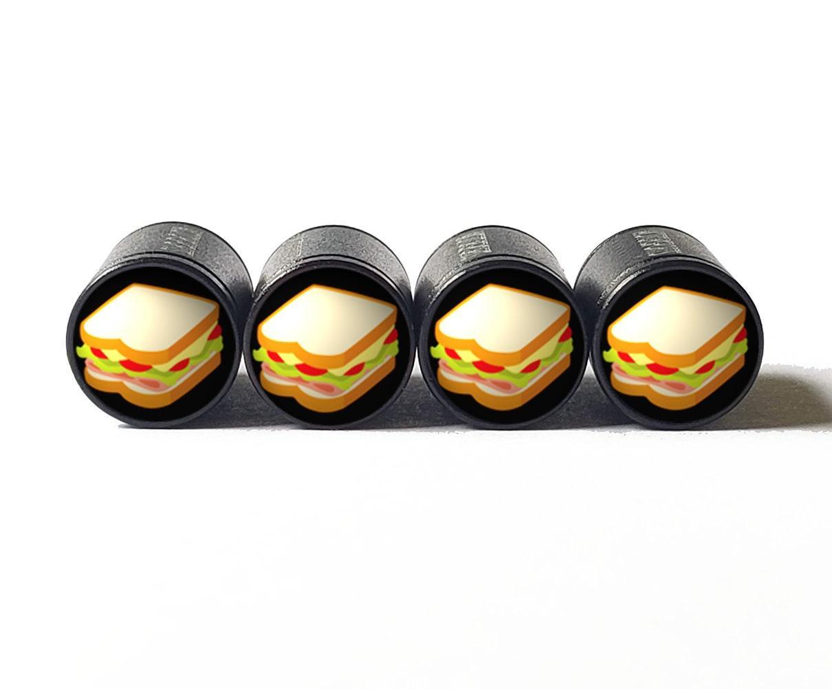 Sandwich Emoji Tire Valve Stem Caps - Black Aluminum - Set of Four