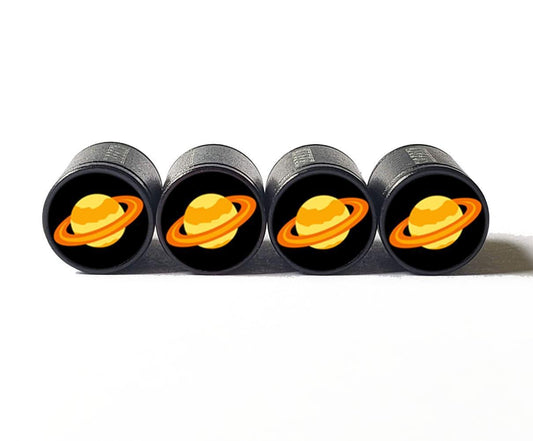 Saturn Planet Emoji Tire Valve Caps - Black Aluminum - Set of Four