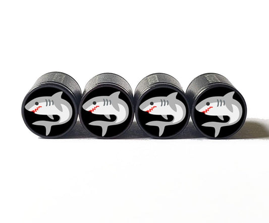 Shark Emoji Tire Valve Stem Caps - Black Aluminum - Set of Four