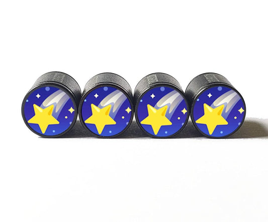 Shooting Star Emoji Tire Valve Caps - Black Aluminum - Set of Four