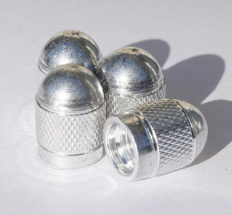 Silver Dome Aluminum Tire Valve Stem Caps - Universal