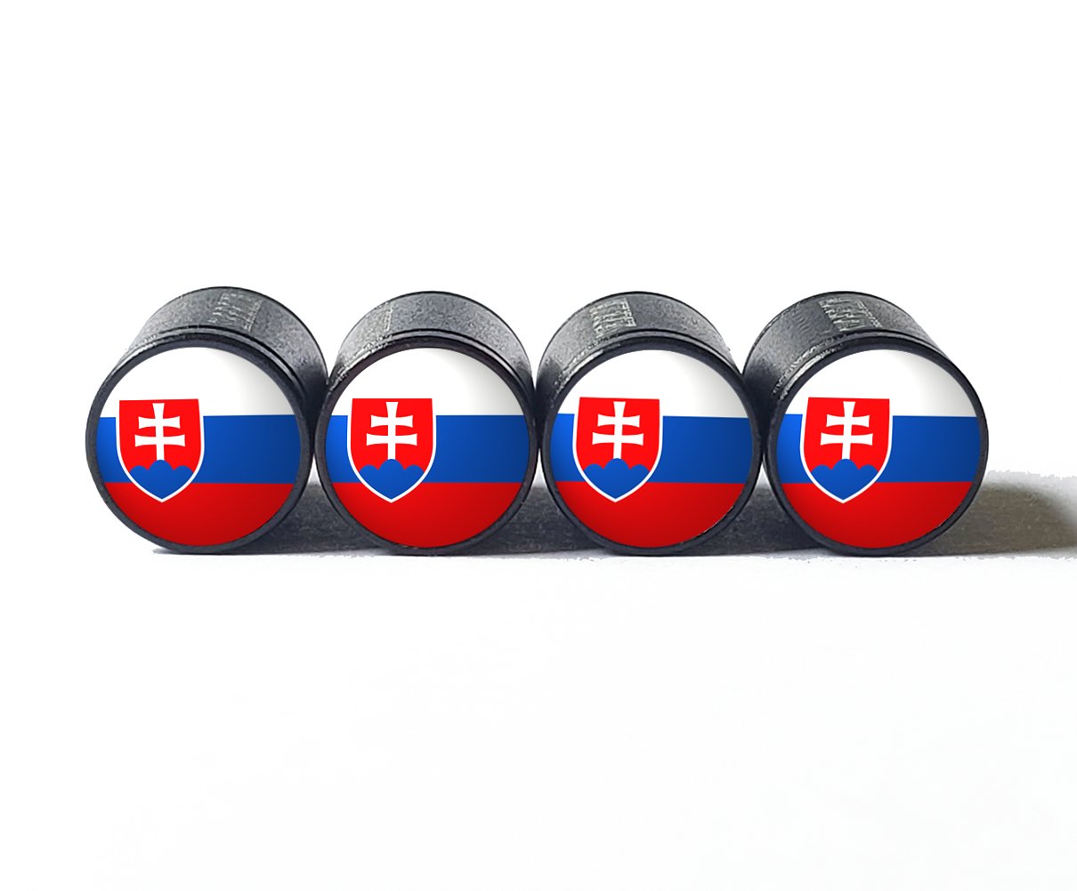 Slovakia Flag Tire Valve Caps - Black Aluminum - Set of Four