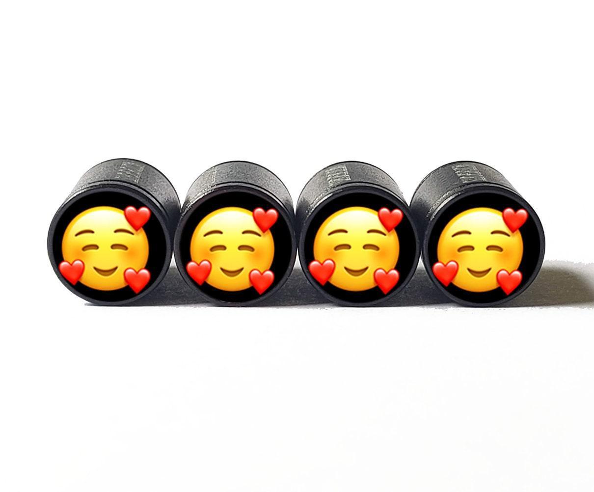 Smiling Face with Hearts Emoji Tire Valve Caps - Aluminum - Set of 4