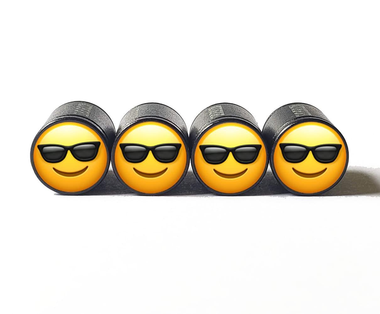 Smiling Face with Sunglasses Shades Emoji Tire Valve Caps - Set of 4