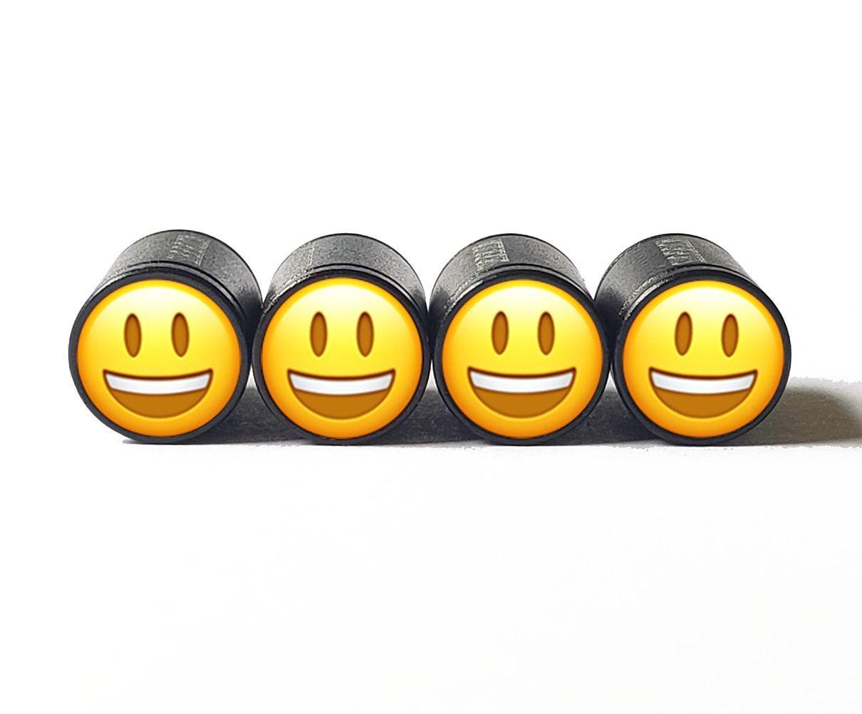 Smiling Happy Face Emoji (Style 1) Tire Valve Caps - Set of Four