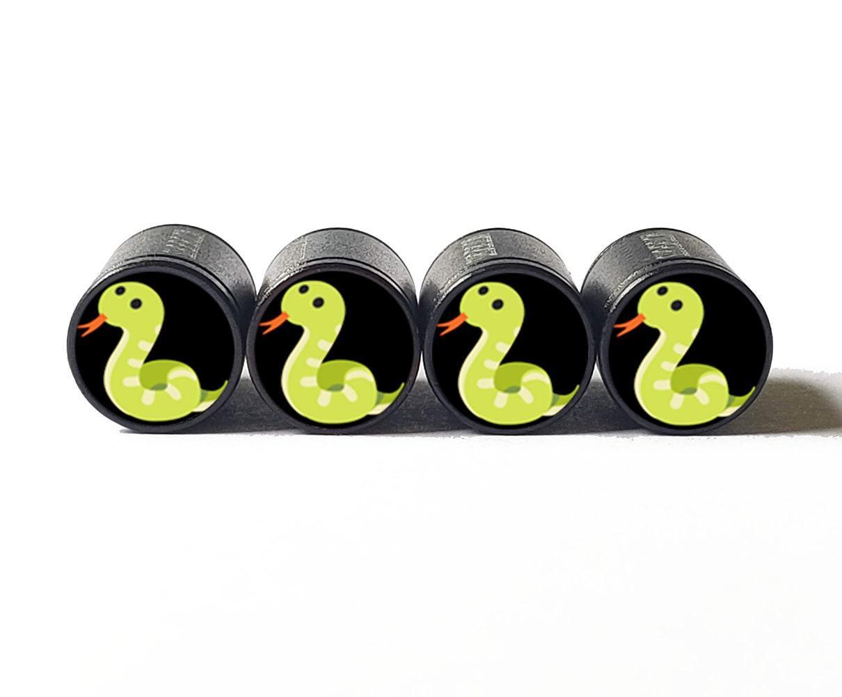 Snake Emoji Tire Valve Caps - Black Aluminum - Set of Four