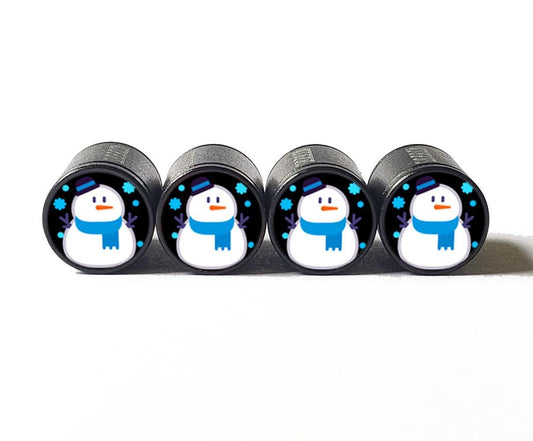 Snowman Emoji Tire Valve Stem Caps - Black Aluminum - Set of Four