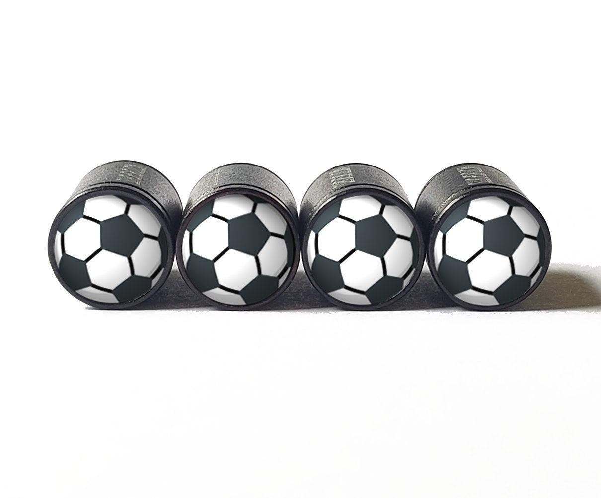 Soccer Ball Emoji Tire Valve Caps - Black Aluminum - Set of Four