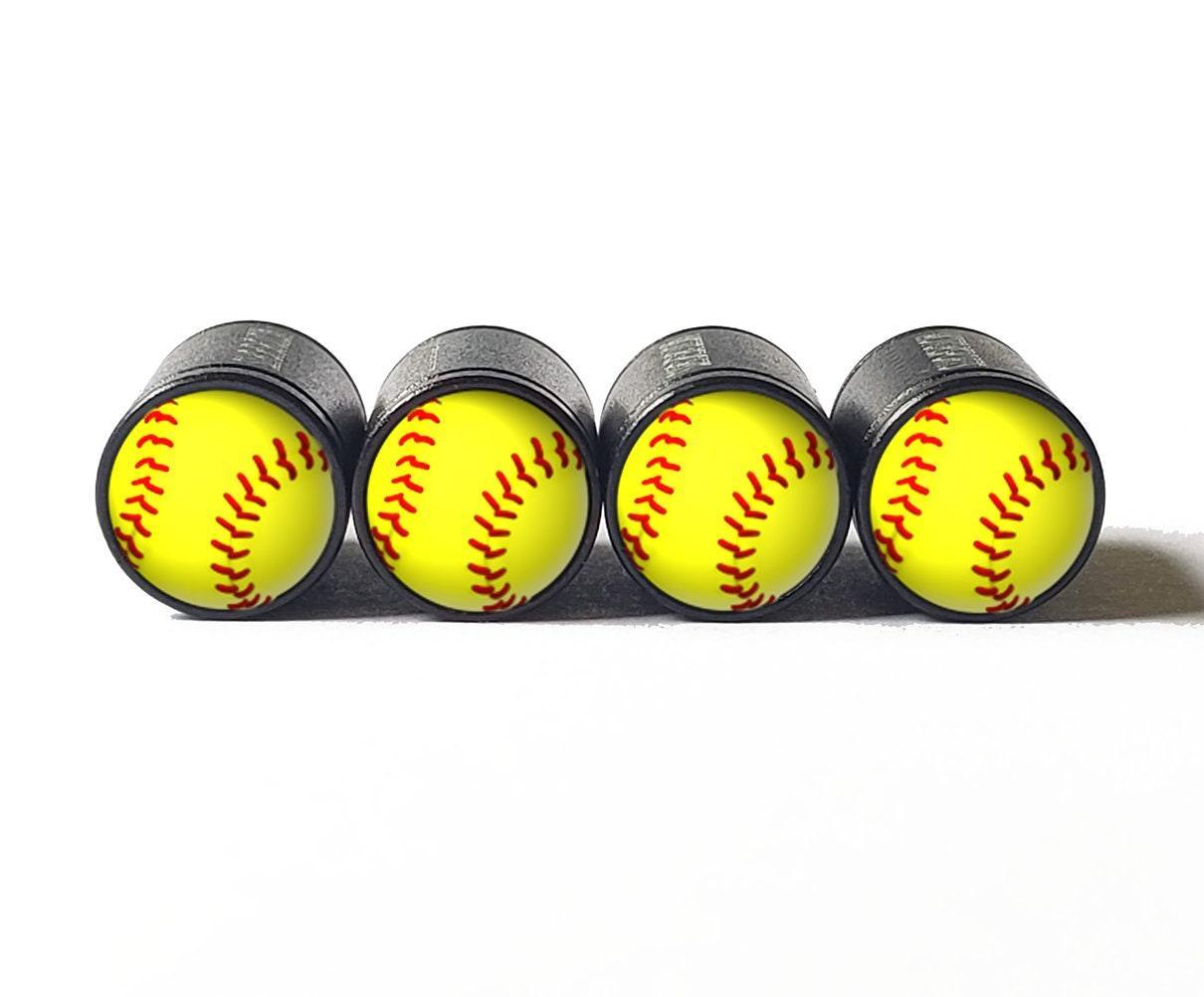 Softball Emoji Tire Valve Stem Caps - Black Aluminum - Set of Four