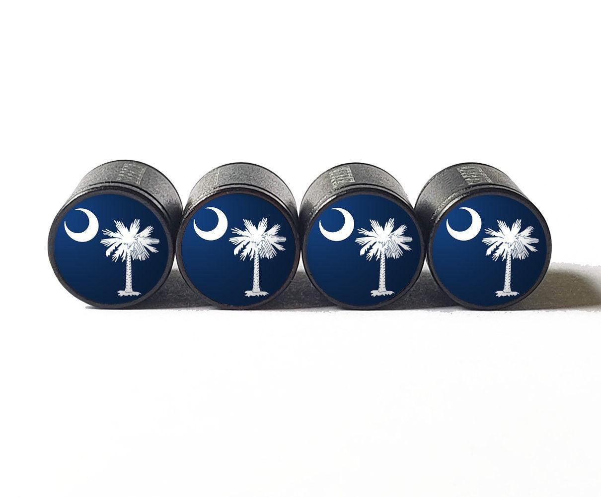 South Carolina State Flag Tire Valve Caps - Black Aluminum - Set of 4