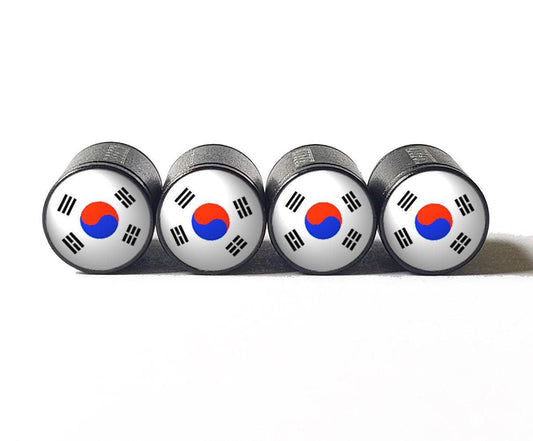 South Korea Flag Tire Valve Stem Caps - Black Aluminum - Set of Four