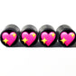 Sparkling Heart Emoji Tire Valve Caps - Black Aluminum - Set of Four