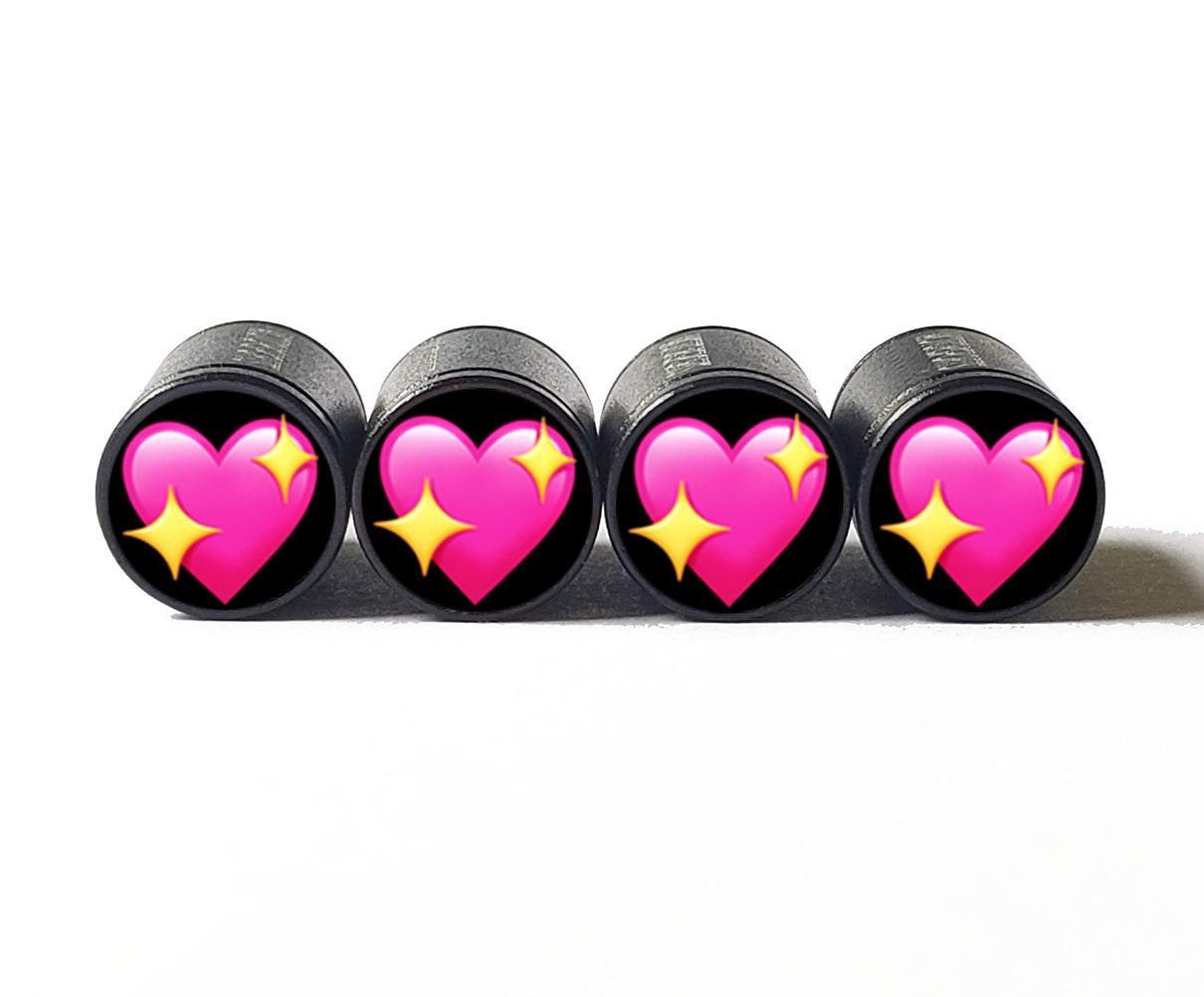 Sparkling Heart Emoji Tire Valve Caps - Black Aluminum - Set of Four