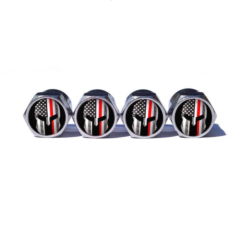 Spartan Fire Fighter Red Line Tire Valve Caps - Chrome - Set of Four