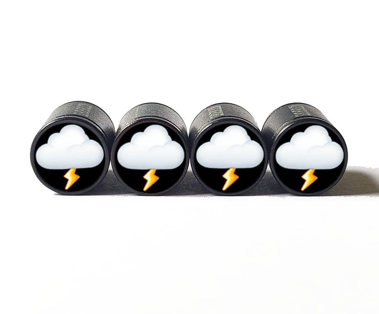 Storm Cloud Lightning Emoji Tire Valve Caps - Aluminum - Set of Four