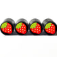 Strawberry Emoji Tire Valve Stem Caps - Black Aluminum - Set of Four