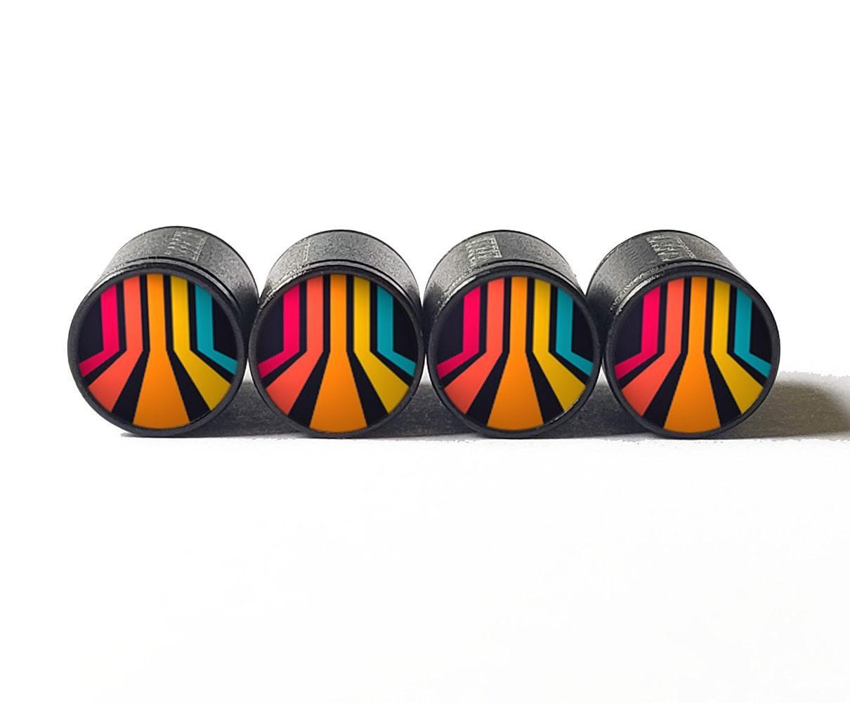 Stripe Design (Style 1) Tire Valve Caps - Black Aluminum - Set of Four