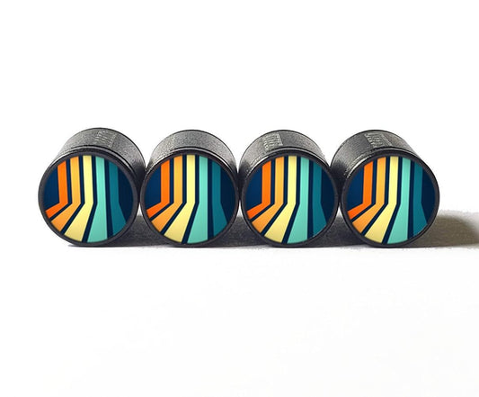 Stripe Design (Style 2) Tire Valve Caps - Black Aluminum - Set of Four