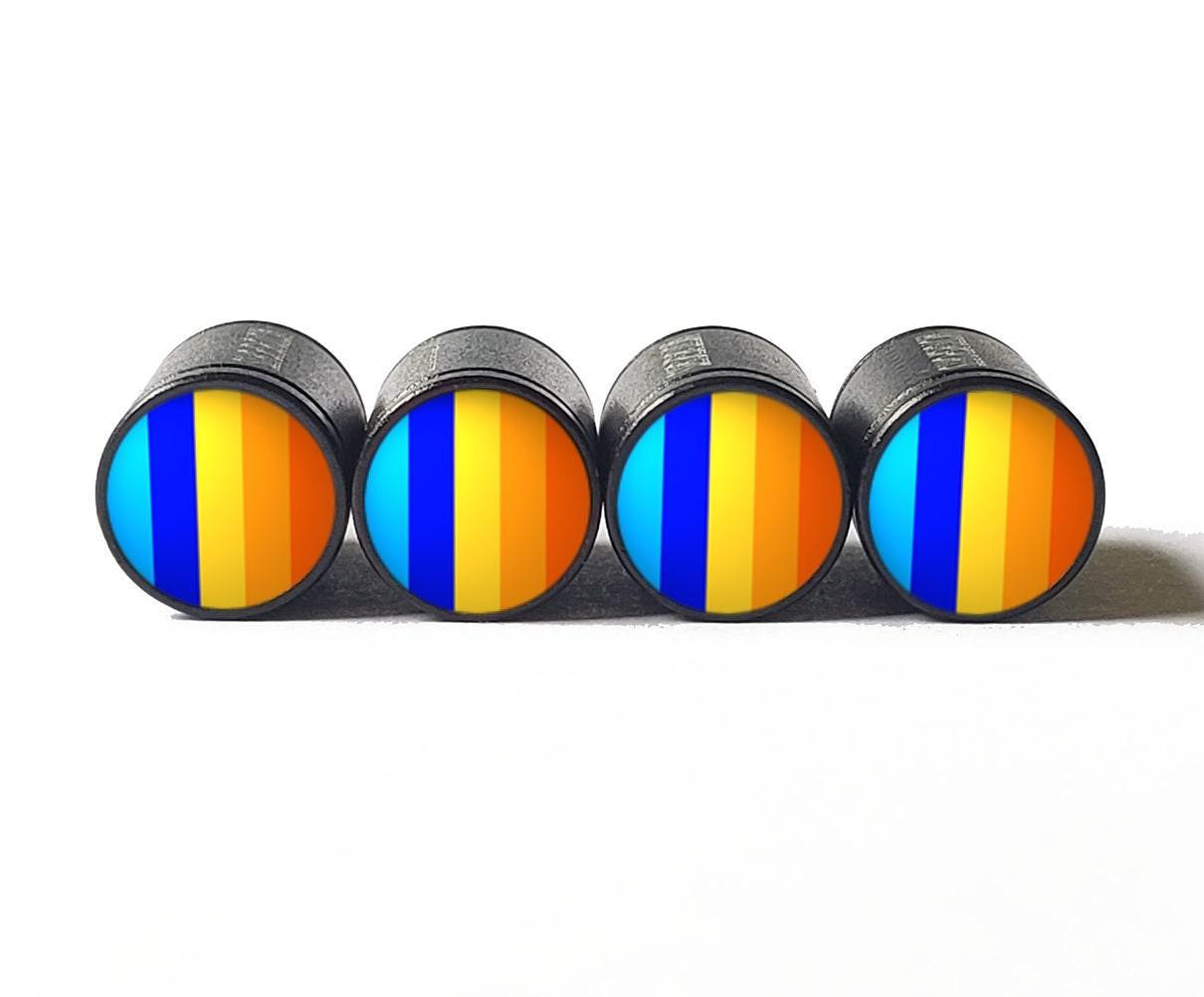 Stripe Design (Style 3) Tire Valve Caps - Black Aluminum - Set of Four