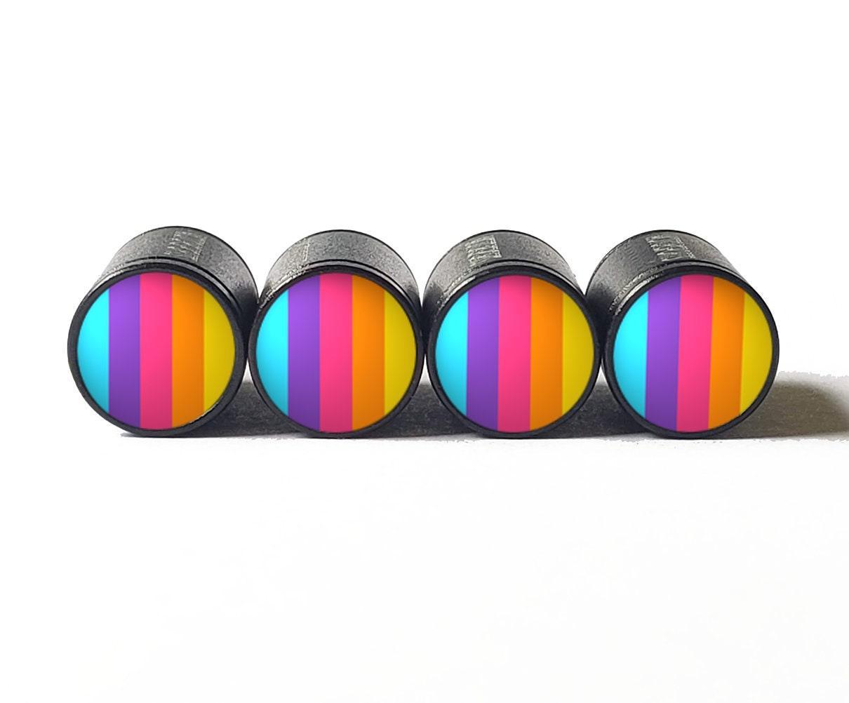 Stripe Design (Style 4) Tire Valve Caps - Black Aluminum - Set of Four