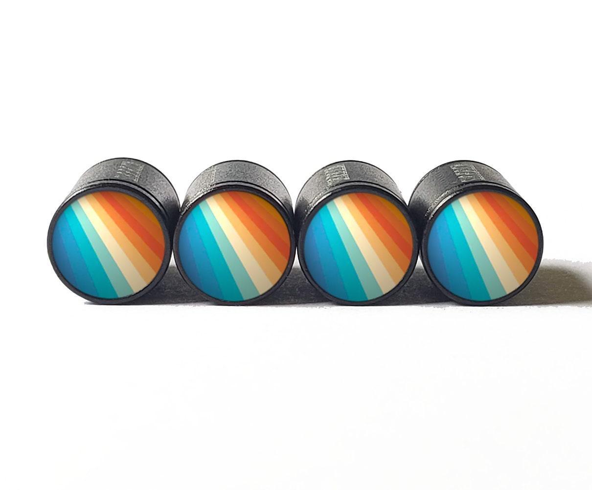 Stripe Design (Style 5) Tire Valve Caps - Black Aluminum - Set of Four