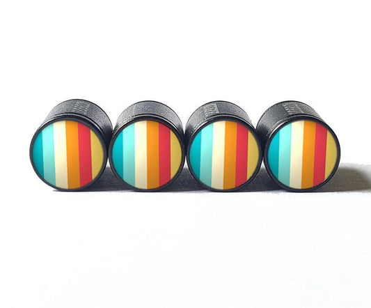 Stripe Design (Style 7) Tire Valve Caps - Black Aluminum - Set of Four