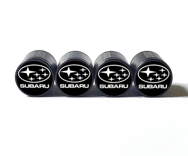 Subaru Logo (Style 1) Tire Valve Caps - Black Aluminum - Set of Four