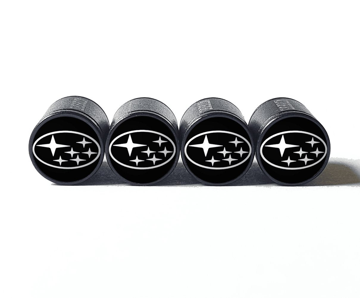 Subaru Logo (Style 2) Tire Valve Caps - Black Aluminum - Set of Four