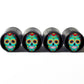 Sugar Skull (Style 4) Tire Valve Caps - Black Aluminum - Set of Four